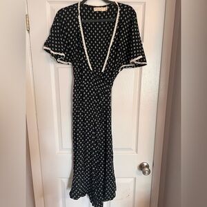 BEACHGOLD Black and White Ruffled Wrap Maxi Dress